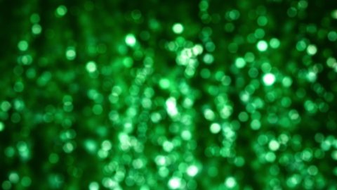 Green sparkle glitter tinsel with bokeh effect and selective focus. Festive background with bright raining lights. St Patricks, Christmas New Year's Eve concept. abstract looped 3D animation texture. Stock-video