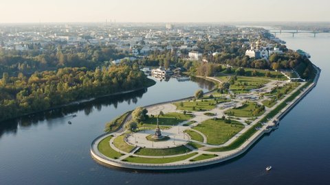 Aerial view of Strelka park in Yaroslavl