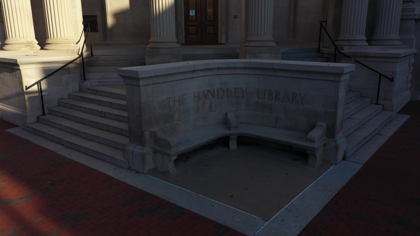 Aerial views of the beautiful Handley public library on an early autumn morning in Winchester, Virgnia, VA.