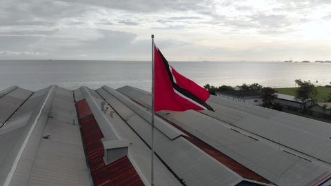 Trinidad and Tobago National Flag in the wind using a drone