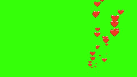 Hearts Emoji on Green Screen.Flying Hearts pattern Effects.Social love heart icon looped animations Valentine`s Day