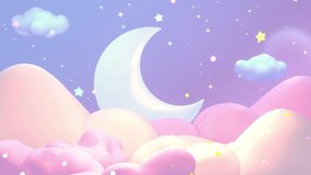 Looped cartoon lullaby animation. Silver crescent moon, stars, and pastel pink clouds. - Powered by Shutterstock - Get 15% off with code: PIKWIZARD15
