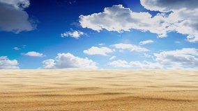 Landscape views of nature sand texture land and blue sky white clouds time lapse animated. 4K 4096x2304p UHD Video clip.
