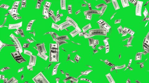 Hundred dollar bills falling from the sky - $100 dollar bills cash raining down on a chromakey green screen background