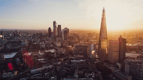 Morning Bliss, Establishing Aerial View Shot of London UK, City of London, United Kingdom, soothing sunrise