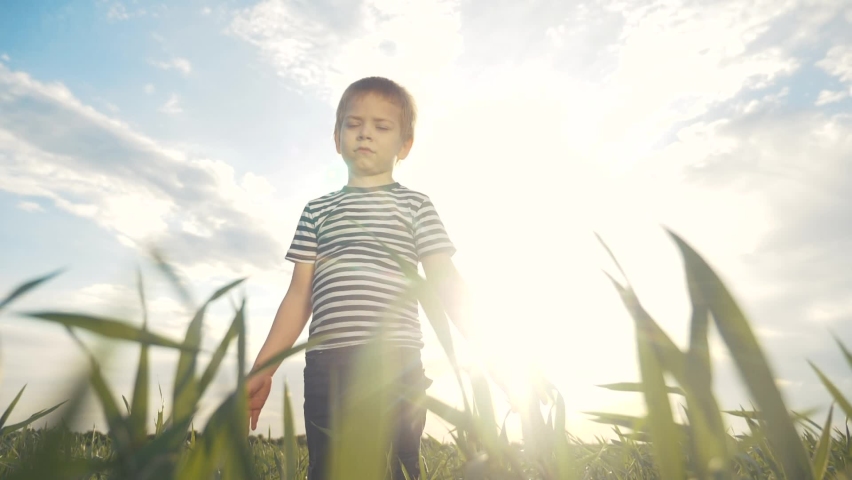 boy pray. pulls hands against a blue sky. child concept faith religion and happy family. kid son pray hands to side against the blue sky jew kid praying to god. worship and gratitude religion Royalty-Free Stock Footage #1060351907