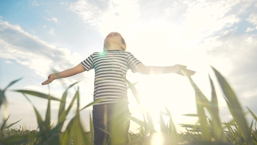 Boy pray. pulls hands against a blue sky. child concept faith religion and happy family. kid son pray hands to side against the blue sky jew kid praying to god. worship and gratitude religion | Shutterstock HD Video #1060351907