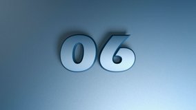 The number 06 is on a blue glossy surface and two horizontal bars go from one side to the other and back - 3D rendering video clip