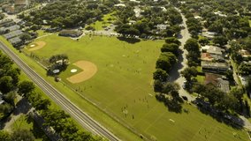 Soccer fields Miami Shores park Florida aerial video
