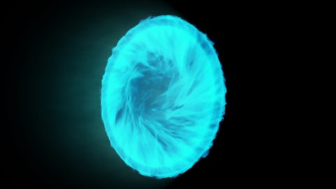 Abstract blue glowing magical opening and closing portal. Space-time portal to travel to another location. Portal of blue on black background with alpha channel, 3D animation