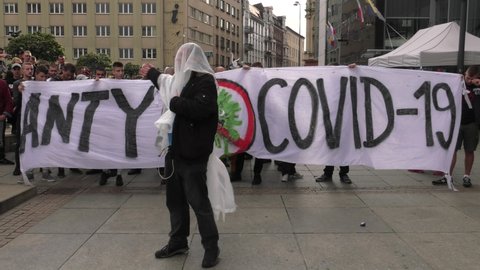 Katowice / Poland - 10.10.2020. The March 19 anti-Covid. People without masks move around the city. 4K, UHD, 50p, Cinematic,						