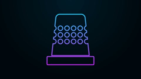 Glowing neon line Thimble for sewing icon isolated on black background. 4K Video motion graphic animation