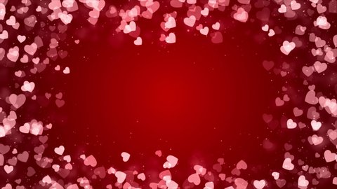 Valentine's day Animated Frame of Red Hearts seamless loop Background. Greeting love frame of hearts. Festive border Decoration of bokeh, sparkles, hearts for Valentine's day Wedding Anniversary
