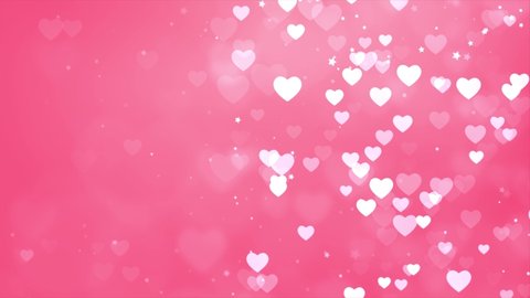 Abstract saint valentines day Pink background. Computer generated seamless loop video frame with flying hearts. Christmas Winter Background. Floating White Dust Particles 4k Seamless loop frame.