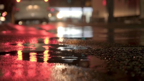 Way or Road Reflecting Lights on A Rainy Day, Traffic Image with Cars
