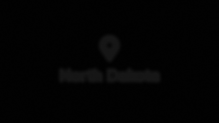 North Dakota State of the United States of America. Animated neon location marker on the map. Easy to use with screen transparency mode on your video. 4k 30 fps.