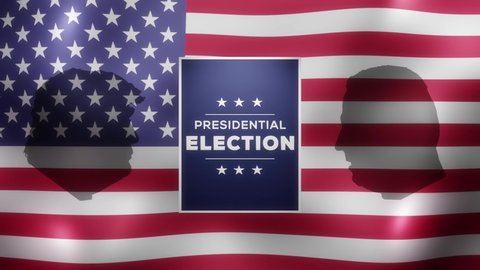 US Presidential Election motion background. Trump vs Biden election campaign animation. Waving flag of USA and silhouette of Donald Trump and Joe Biden. 11th October 2020. Finland, Espoo.