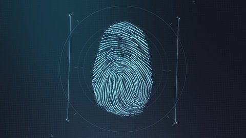 Biometrical fingerprint scanning concept animation. Security guard control. Touch ID validation. Digital human identification. Bio metric scanner. Futuristic HUD. Future technologies. 4K hi-tech clip