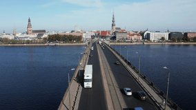 A panoramic video of the car traffic bridge that spans the river Daugava in the Latvian capital of Riga.