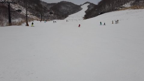 Hakuba, Japan - January 1 ,2020 : Unidentified people enjoy ski at Hakuba Cortina Ski Resort in Hakuba, Japan on January 1 ,2020.