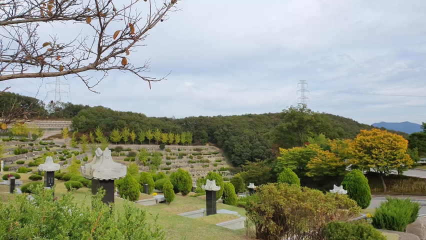 Korean tombs and mountain scenery located in South Korea.