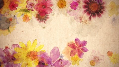 Flowers are drawn , moving horizontal ,  loop , Japanese paper texture