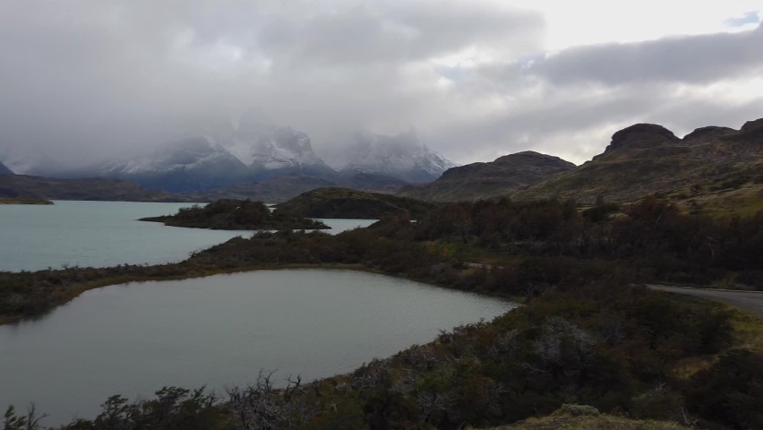 Torres del Paine National Park panorama, rainy weather in patagonia