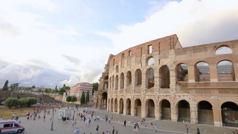 Facade of the Coliseum in Rome, the Roman Coliseum in the summer in fine weather. Coliseum in Rome, Italy