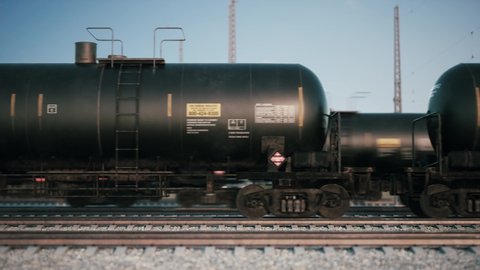 Rail transport of oil tanks. Freight train oil tankers