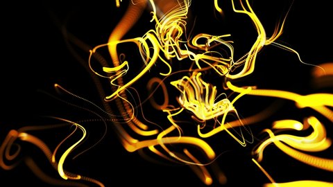 abstract beautiful background of glowing yellow flow of lines made of particles. Lines grow and form abstract beautiful curls in space. Beautiful stream of bunch lines in motion. Beautiful curls.