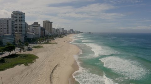 Drone Shot/Aerial View of Ipanema Beach Total Empty in the Morning [Pandemic State]