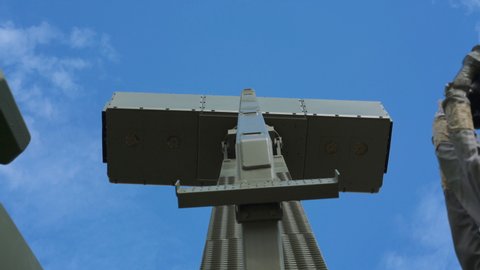 Rotating antenna of military radar air defense system.