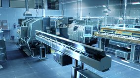Futuristic Animation: Factory Digitalization with Information Lines Moving Through the High-Tech Modern Electronics Facility. CNC Automatic Machinery Manufacturing Products Using IoT Industry 4.0  - Powered by Shutterstock - Get 15% off with code: PIKWIZARD15