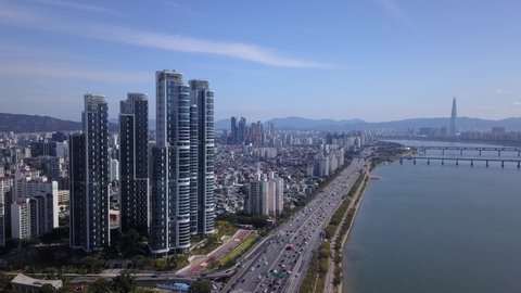 Aerial view of Seoul city at han river in Seoul,South Korea.