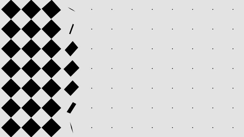 Wipe right black and white 2d video transition grid turning into checker floor then tiles expanding.