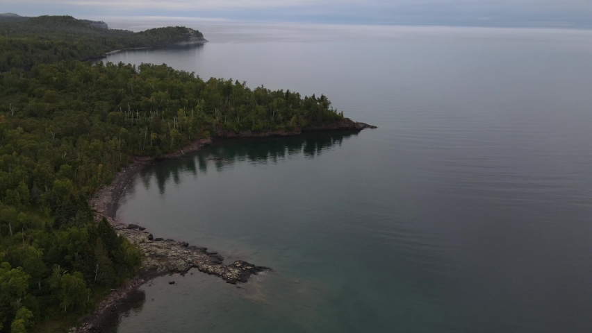 aerial view over lake superior minnesota, split rock lighthouse