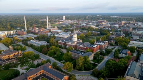 University Campus in Columbia, Missouri - Orbiting Aerial Drone View