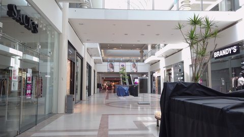 Tel Aviv / Israel - 10 08 2020: Empty shopping mall during lockdown due to a second wave of covid-19 outbreak in Israel.