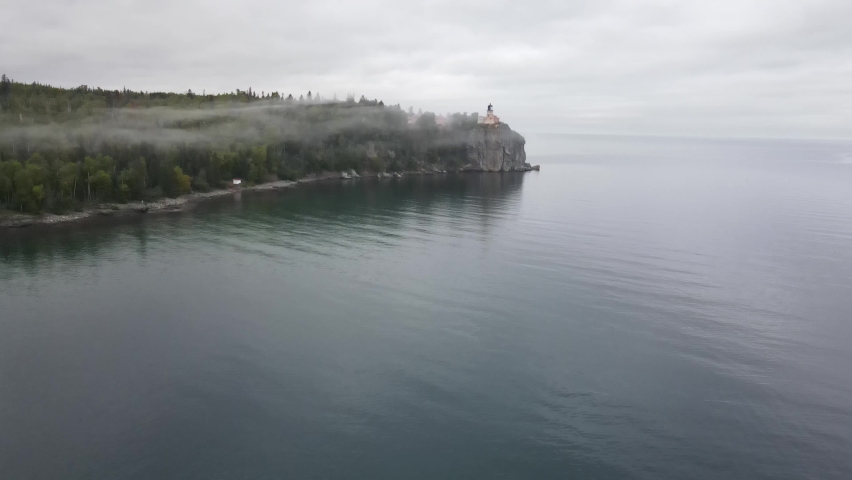 aerial view of Split rock lighthouse state park on north shore minnesota, lake superior