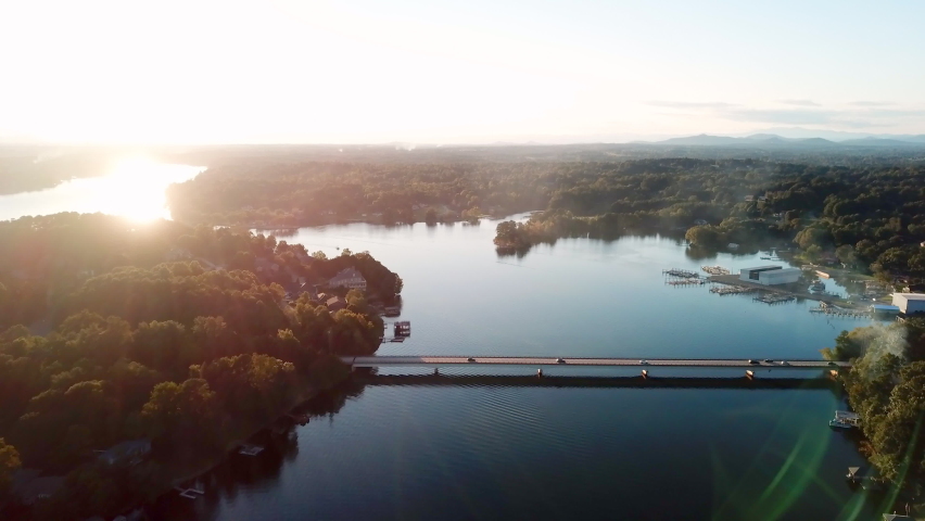 Lake Hickory Aerial at Sunset, Lake Hickory NC near Hickory NC, Hickory North Carolina in 4k