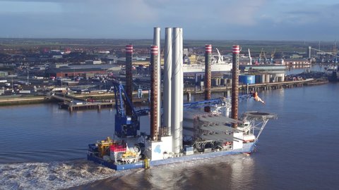 Kingston upon Hull , East Riding of Yorkshire / United Kingdom (UK) - 12 07 2019: The first wind sea vessel to leave Hull in 2017