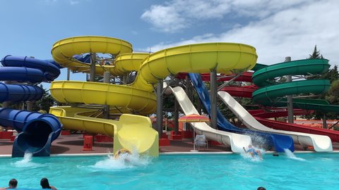 summer 2019 , Russia, Sochi, water Park, People ride in a water slide in the water Park.