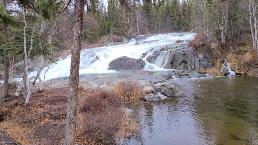 4k Video of Cameron River Rampart Falls northwest territories canada