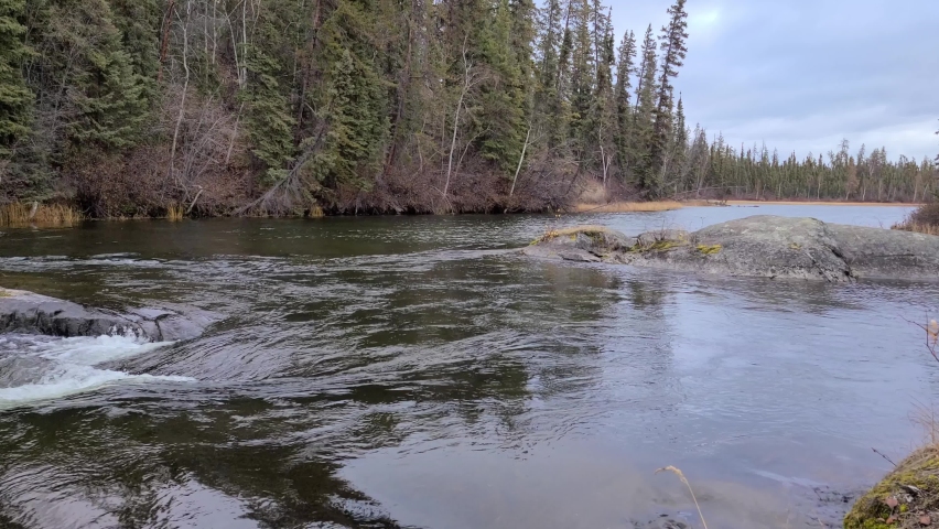 4k Video of Cameron River Rampart Falls northwest territories canada