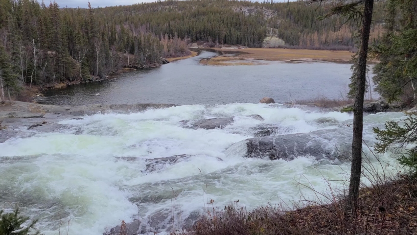 4k Video of Cameron River Rampart Falls northwest territories canada