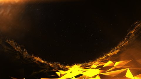 Beautiful Golden Polygonal surface shapes plexus floor with particles flare abstract background.