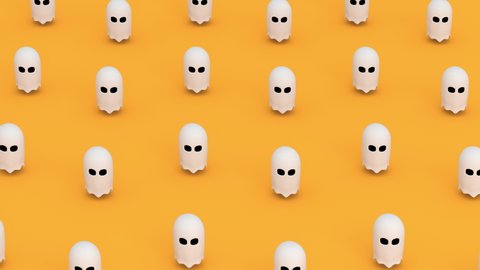 3D animation of a Halloween background with cute cartoon ghost on an orange surface Stock Video