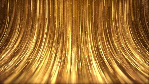 Golden particles streaks flow is a spectacular motion, luxury golden particle stripes keep falling. Elegant particle rain, gorgeous awards ceremony video, party performance stage screen background.