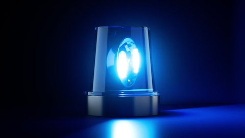 3d render, blue flashing light rotating seamless animation. Emergency flasher strobe isolated on black background