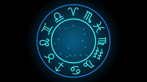 Animation of Zodiac Sign. electric zodiac, glowing aries sign 4k